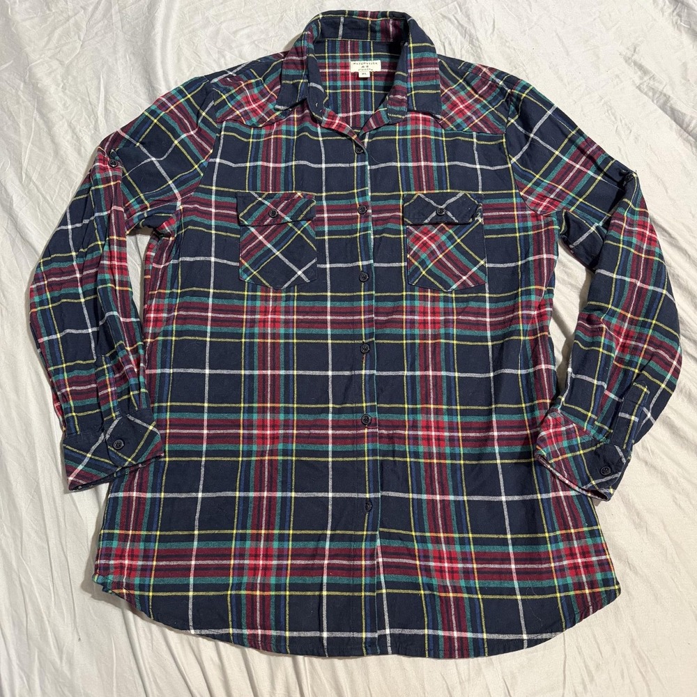 Matchstick Button Up Shirt Womens XL Blue Plaid Flannel Long Sleeve Casual Top
